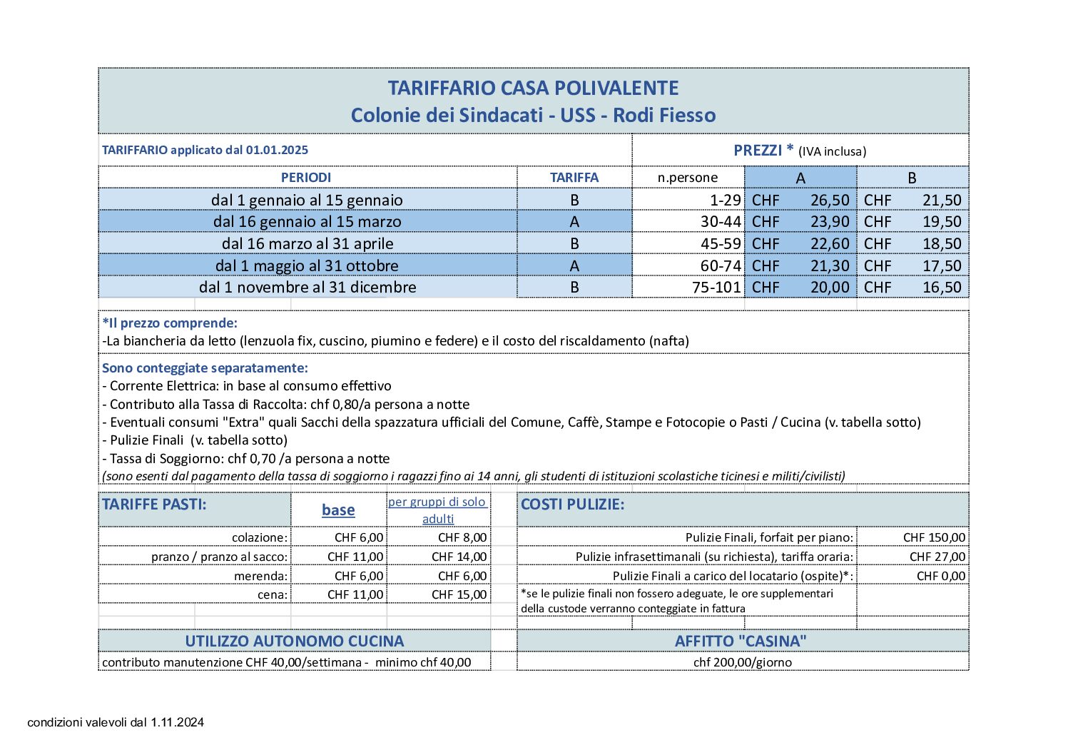 Tariffario 2023-24 Colonie dei Sindacati Rodi